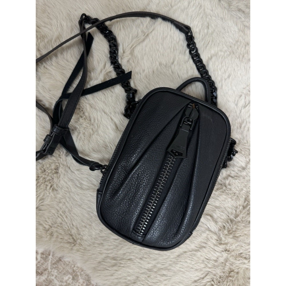 Aimee Kestenberg Whim Black Leather Crossbody Phone Bag Chain Strap Moto Edgy